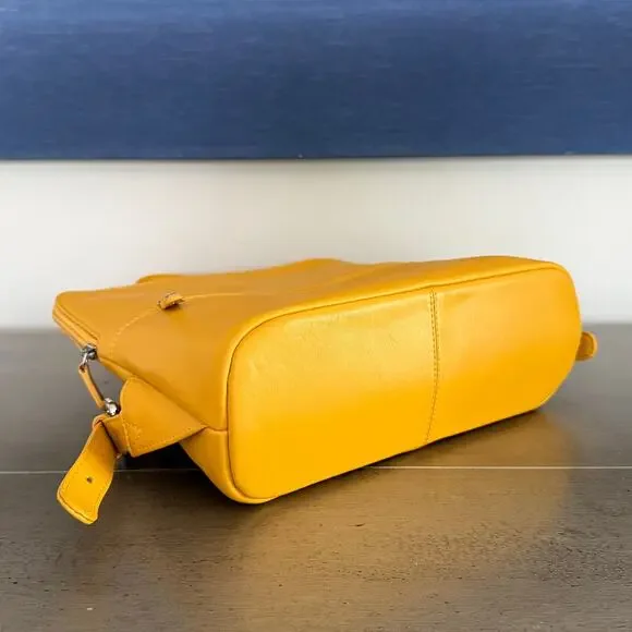 ili New York Genuine Leather Mustard Yellow Mini Backpack Travel Purse - Picture 6 of 8